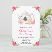 Vakantie Kerstmis Tea Party Roze Kaart (Staand voorkant)