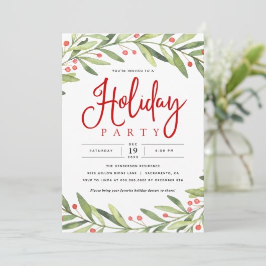 Vakantie krans Kerstfeest uitnodiging (Staand voorkant)