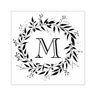 Vakantie Laurels en bessen Krans Familie Monogram Rubberstempel