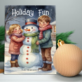 Vakantie Leuk Kinder Bouw Sneeuwman Kerst Kaart