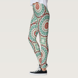 Vakantie Mandala in rood, groen en winter wit Leggings