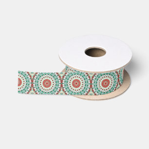 Vakantie-mandala in rood, groen en winterwit lint