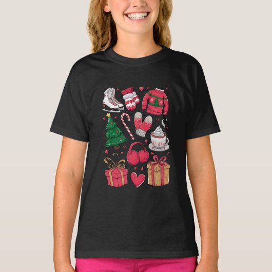 Vakantie Meisjes Schattige Kostuum Funny Christmas T-shirt (Voorkant)