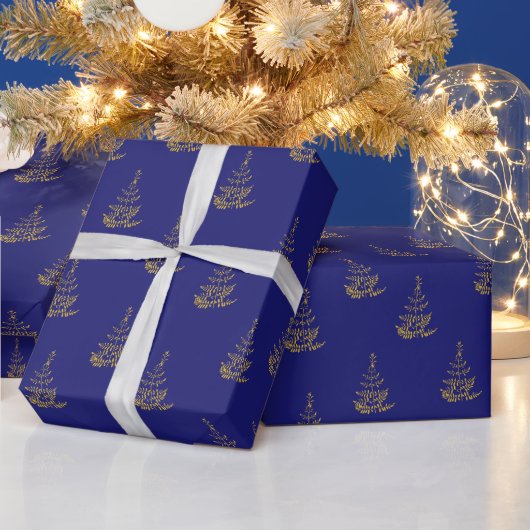 Vakantie met Blue and Gold Tree Cadeaupapier (Feestdagen)