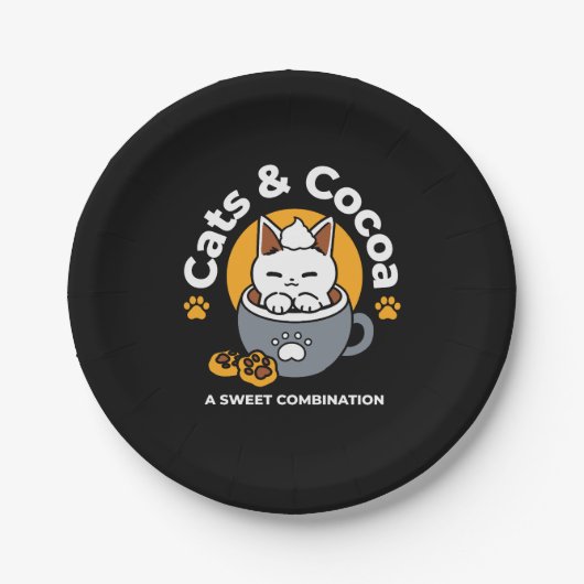 Vakantie Mok Ontwerp met Gezellige Kat en Poot Coo Papieren Bordje (Voorkant)