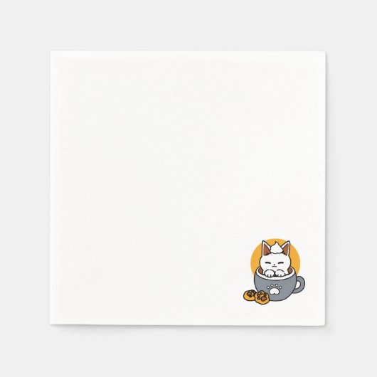 Vakantie Mok Ontwerp met Gezellige Kat en Poot Coo Servet (Voorkant)