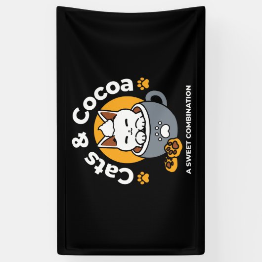 Vakantie Mok Ontwerp met Gezellige Kat en Poot Coo Spandoek (Verticaal)