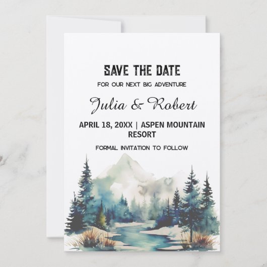 Vakantie Mountain Pine Tree Outdoor Save the Date Kaart (Voorkant)