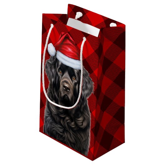 Vakantie Newfoundland Dog Fun Red Plaid Kerstmis Klein Cadeauzakje (Achterkant Gekanteld)