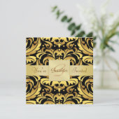 Vakantie nieuwe jaren Damask Foil Monogram Invitat Kaart (Staand voorkant)