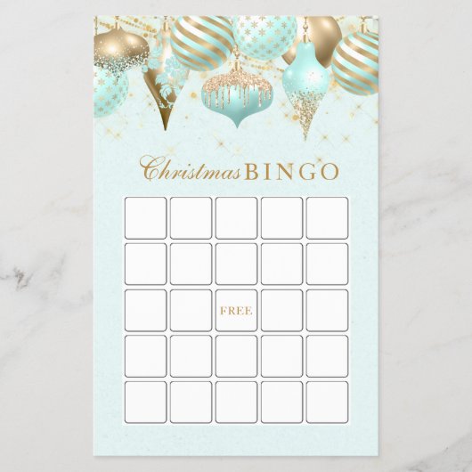Vakantie Ornament Kerst Bingo Spel Aqua Flyer (Voorkant)