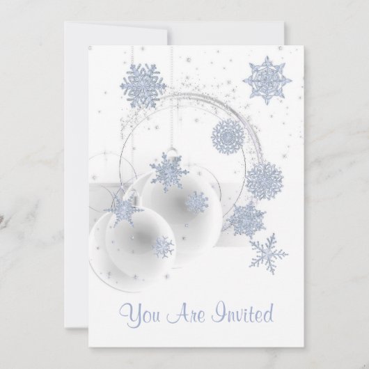 Vakantie Party Uitnodiging wit, ornament sneeuwvlo (Voorkant)