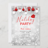 Vakantie Party Winter Rood Wit Sparkle Ornamenten Kaart (Voorkant)