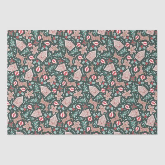 Vakantie peperkoek, rendier en kerstboom tissuepapier (Voorkant)