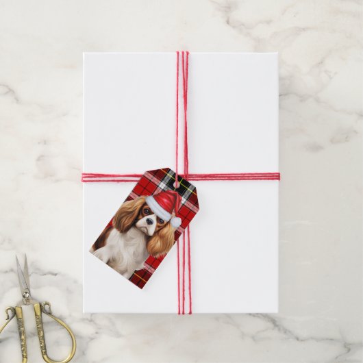 Vakantie Plaid Cavalier King Charles Dog Kerstmis Cadeaulabel (Met Touw)