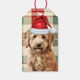Vakantie Plaid en Goldendoodle Hond Kerstmis Cadeaulabel