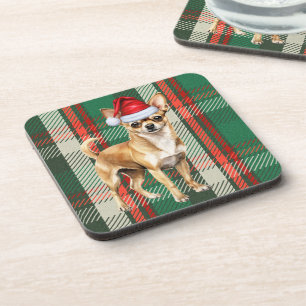 Vakantie Plaid Tan Chihuahua Santa Dog Bier Onderzetter