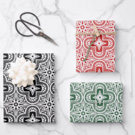 Vakantie Quatrefoil in rood, groen en zwart Inpakpapier Vel