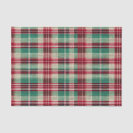 Vakantie Red Cream Green Plaid Stripes Tissuepapier (Voorkant)