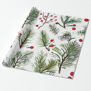 Vakantie Red Pine & Berries Design Cadeaupapier