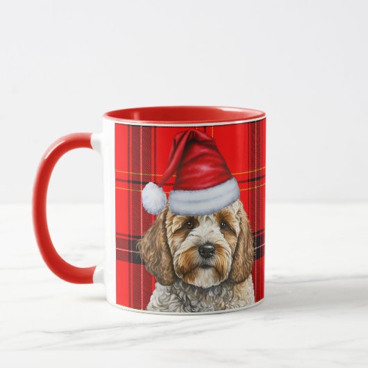 Vakantie Red Plaid Cockapoo Kerstman Hond Mok (Links)