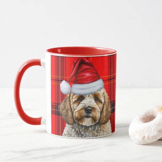 Vakantie Red Plaid Cockapoo Kerstman Hond Mok (Met donut)