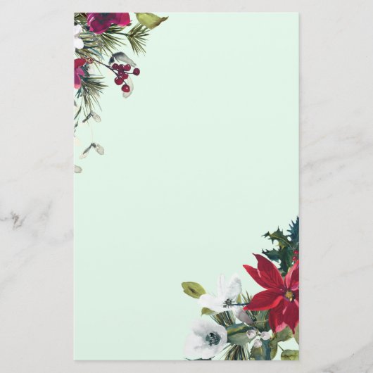 Vakantie Red Poinsettia en Evergreen Briefpapier (Voorkant)