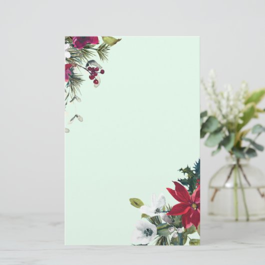 Vakantie Red Poinsettia en Evergreen Briefpapier (Staand voorkant)