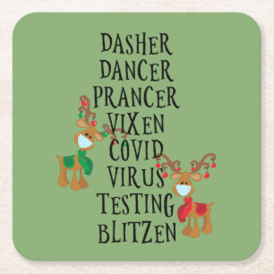 Vakantie Rendieren Covid 2020 Grappige Kerst Vierkante Kartonnen Onderzetter