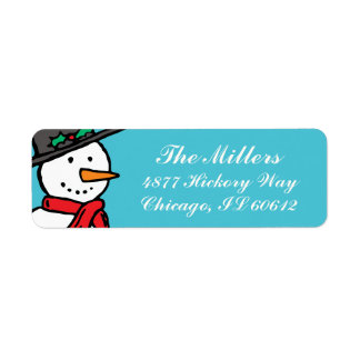 Vakantie retour adreslabels: Snowman Turquoise Etiket