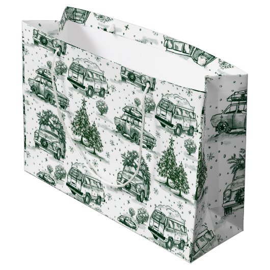 Vakantie Road Trip Kerst Gift Bag | groen Groot Cadeauzakje (Achterkant Gekanteld)