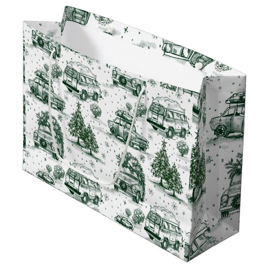 Vakantie Road Trip Kerst Gift Bag | groen Groot Cadeauzakje (Voorkant Gekanteld)