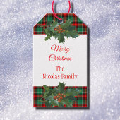 Vakantie Rood Groen Plaid met Holly Editable Cadeaulabel