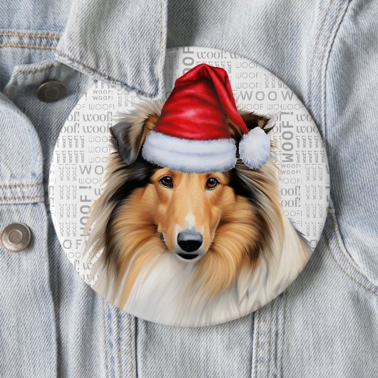 Vakantie Rough Collie Dog op houten achtergrond Ronde Button 6,0 Cm (In situ)