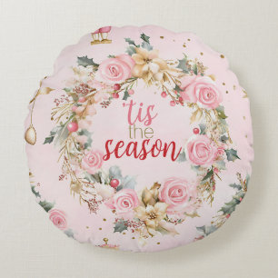 Vakantie Roze Vrolijke Kerstmis Beaux Krans Custom Rond Kussen