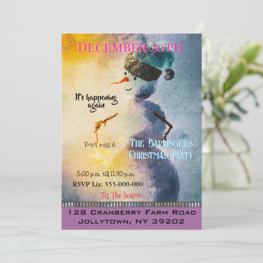 Vakantie Sneeuwman Jaarlijks Kerstfeest Uitnodigen Kaart (Staand voorkant)