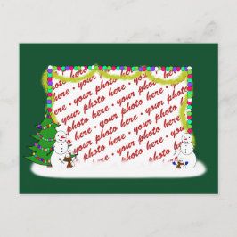 Vakantie Snowman Familie Foto Lijst Feestdagenkaart