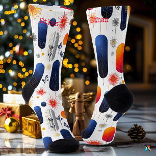 Vakantie Sokken met Navy en Gold Feather Accents
