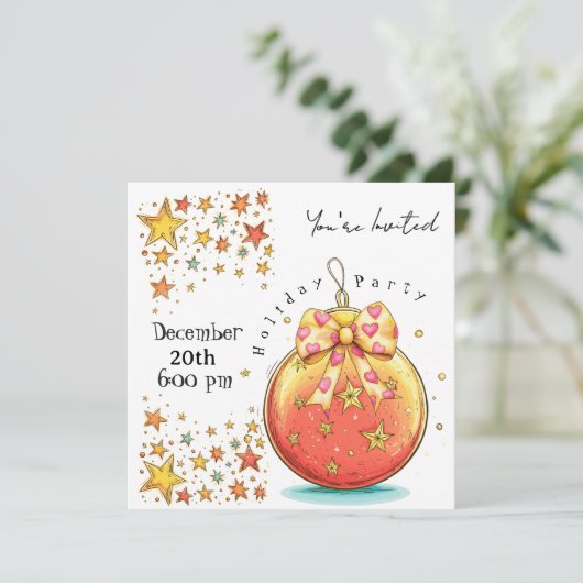 Vakantie Sterren en Schattige Ornament Party Kaart (Staand voorkant)