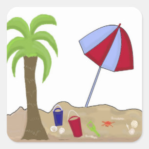 Vakantie strandtafereel vierkante sticker