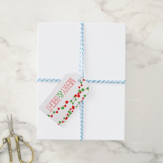 Vakantie String Lights Merry Bright Gift Labels Cadeaulabel (Met Touw)