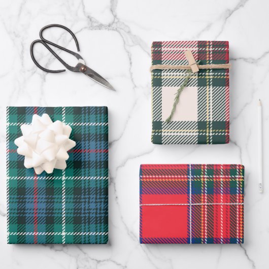 Vakantie Tartan Plaid Kerstmis Combo Feestelijk Inpakpapier Vel (Voorkant)