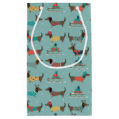 Vakantie teckels met geschenken en sleeën patroon klein cadeauzakje (Achterkant)