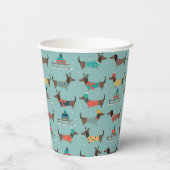 Vakantie teckels met geschenken en sleeën patroon papieren bekers (Achterkant)