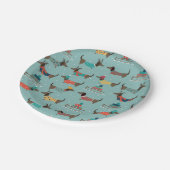 Vakantie teckels met geschenken en sleeën patroon papieren bordje (Gekanteld)