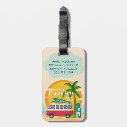 Vakantie Tijd Zomer Strand Thema gepersonaliseerd Bagagelabel (Achterkant verticaal)
