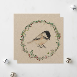 Vakantie Tiny Chickadee Waterverf schilderij Feestdagenkaart