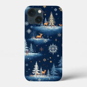 Vakantie Toile, Bomen Herten en Sneeuwvlokken iPhone 13 Mini Hoesje