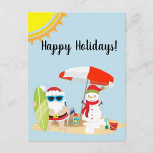 Vakantie Tropisch Strand Sneeuwman Kerstman Kerstm Briefkaart