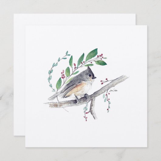 Vakantie Tufted Titmouse Art Bird Kaart (Voorkant / Achterkant)